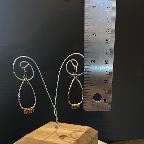 Modern Gold and Silver Two-Tone Earrings - Picture 3 of 3